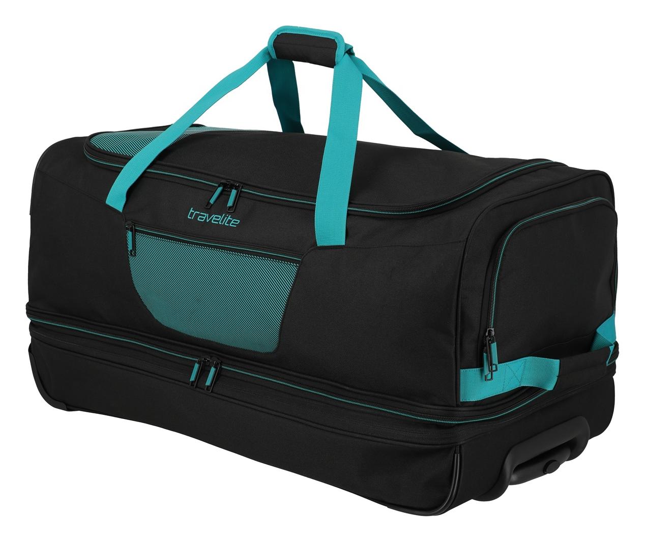 Cestovná taška na kolieskach Travelite Basics Wheeled duffle L exp Black/petrol – Obrázok 3
