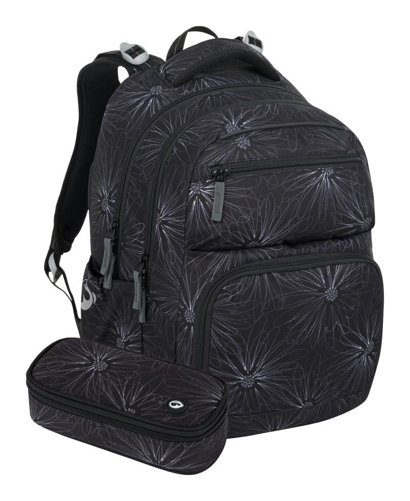 Školský set Bagmaster ZIPSTER 25 A Set Black with white flowers