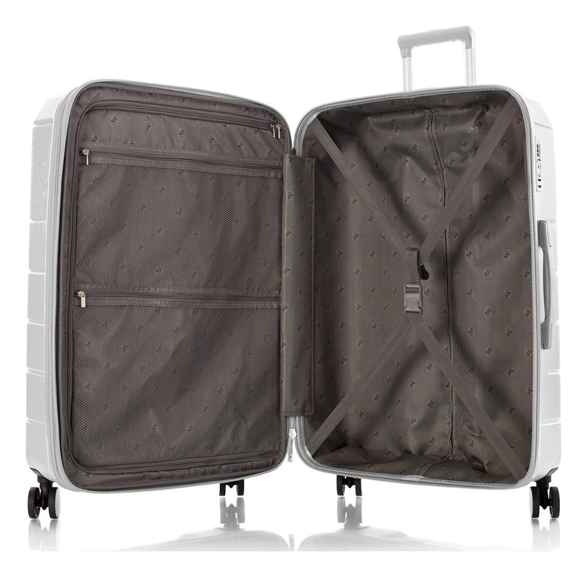 Heys Neo L White.

4 dvojkolieska otočné o 360°
ľahká výsuvná rukoväť z hliníka s aretáciou na držadle
integrovaný TSA zámok
expandér pre navýšenie objemu o 20 %
obojstranný systém balenia s textilnou deliacou priečkou, vreckami a kompresnými popruhmi
držadlo s gélovou výplňou
vyrobené z polykarbonátu s hrubou diamantovou štruktúrou na povrchu
farebne zladené kolieska a držadlo
predĺžená záruka 5 rokov