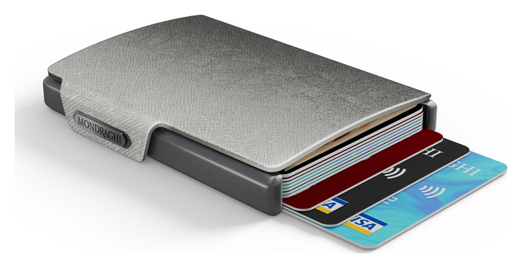 Kožená mini peňaženka Mondraghi Saffiano Silver – Obrázok 4