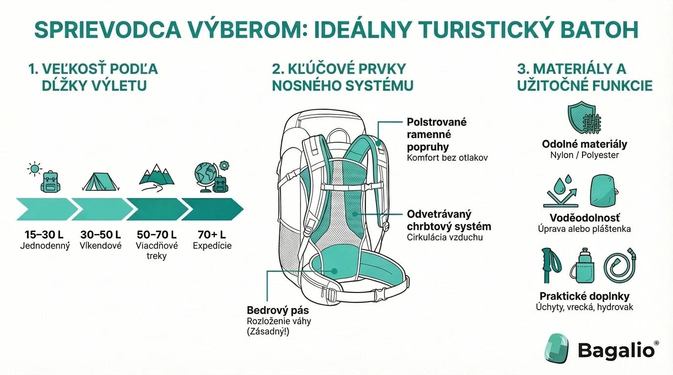 Infografika: Ako vybrať turistický batoh podľa veľkosti a funkcií